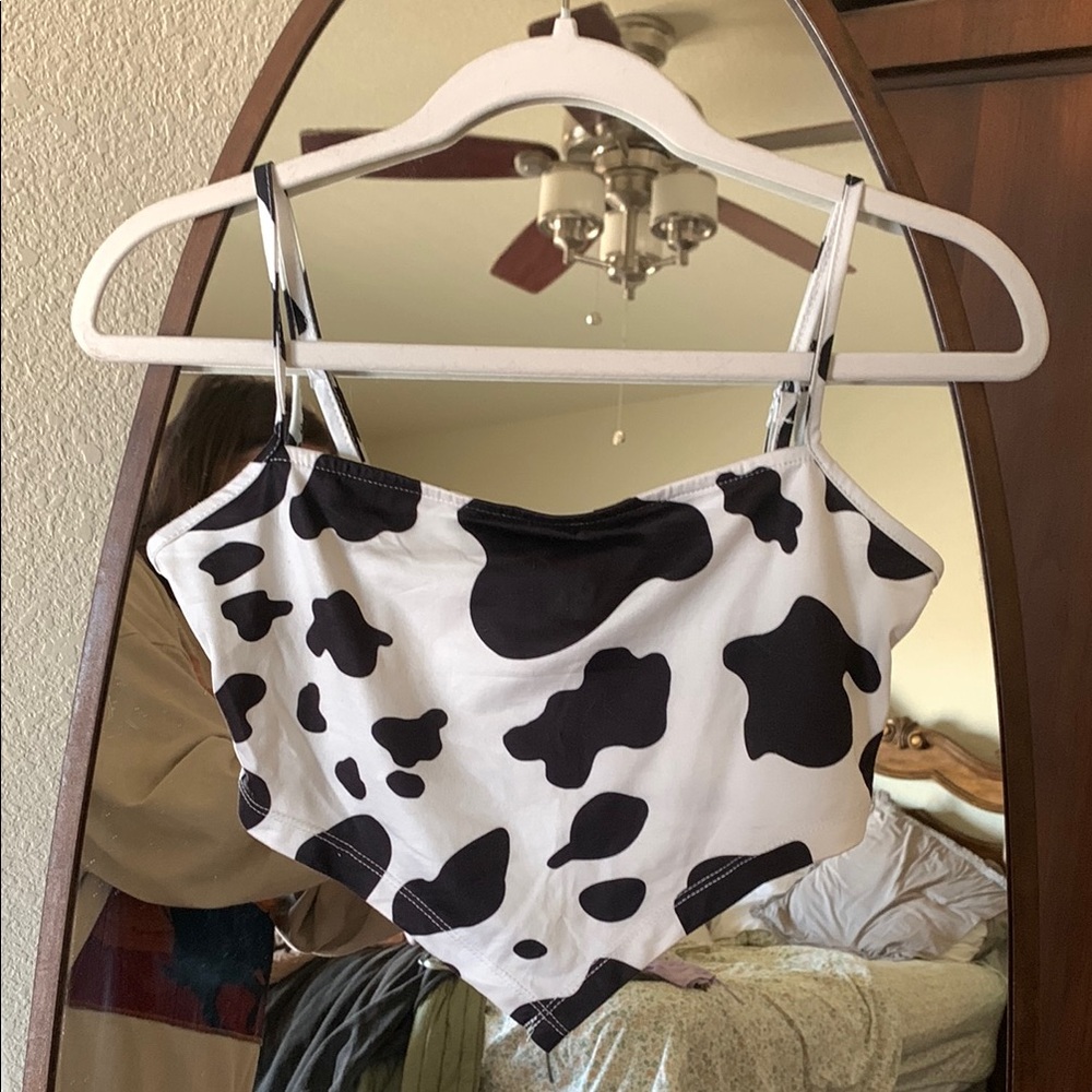Black and White Cow Print Women's Crop Top